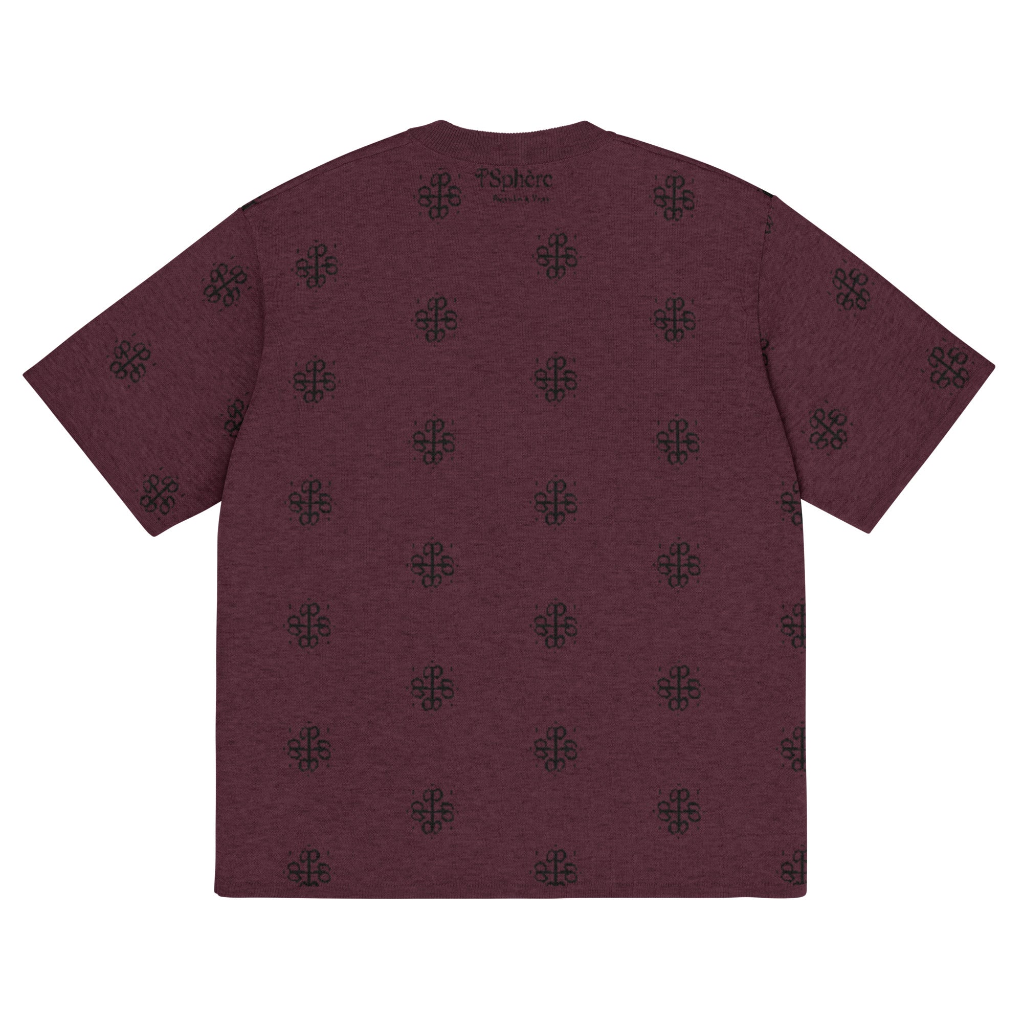 Maroon t-shirt with black pilqo monogram on a white background