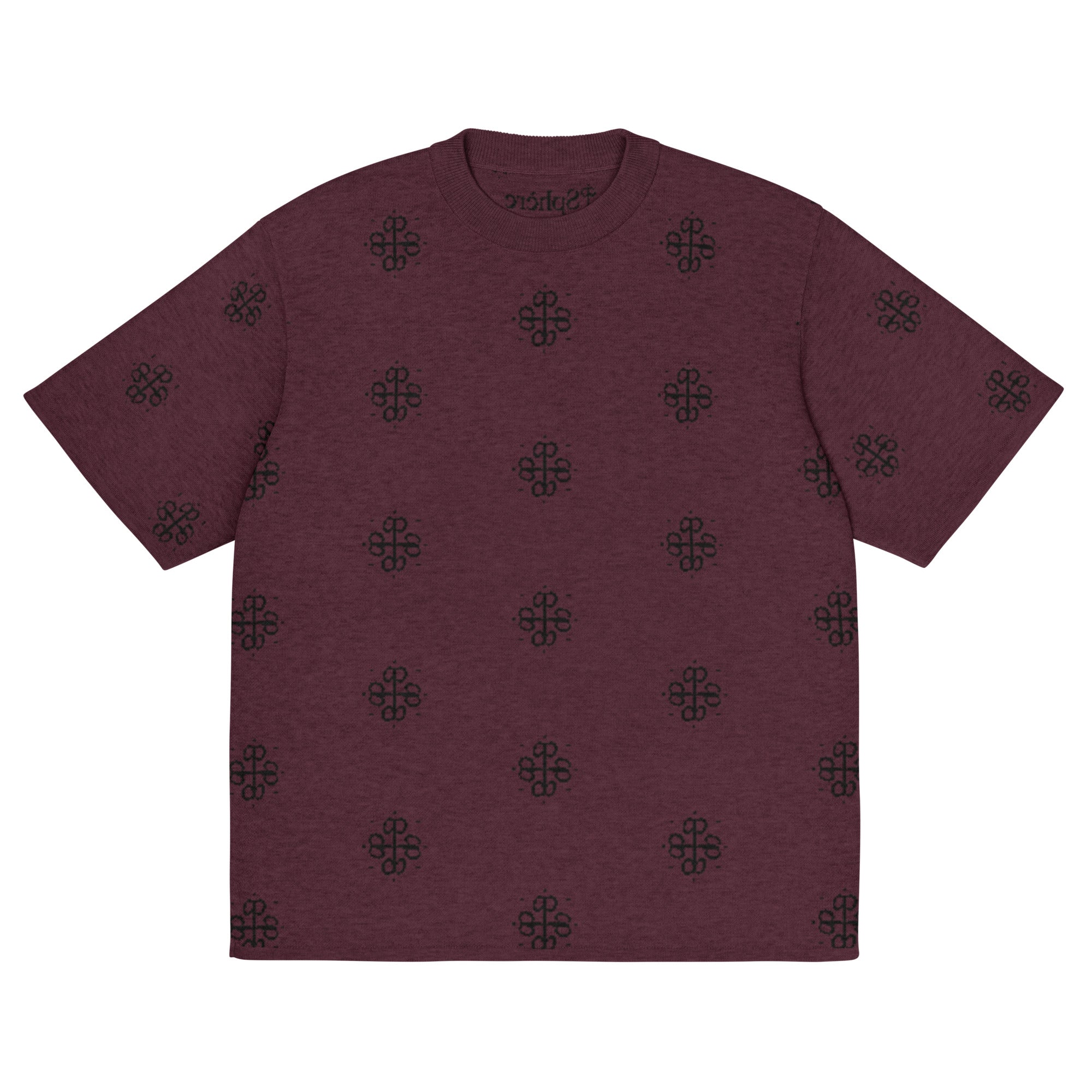 Maroon t-shirt with black Pilqo monogram on a white background